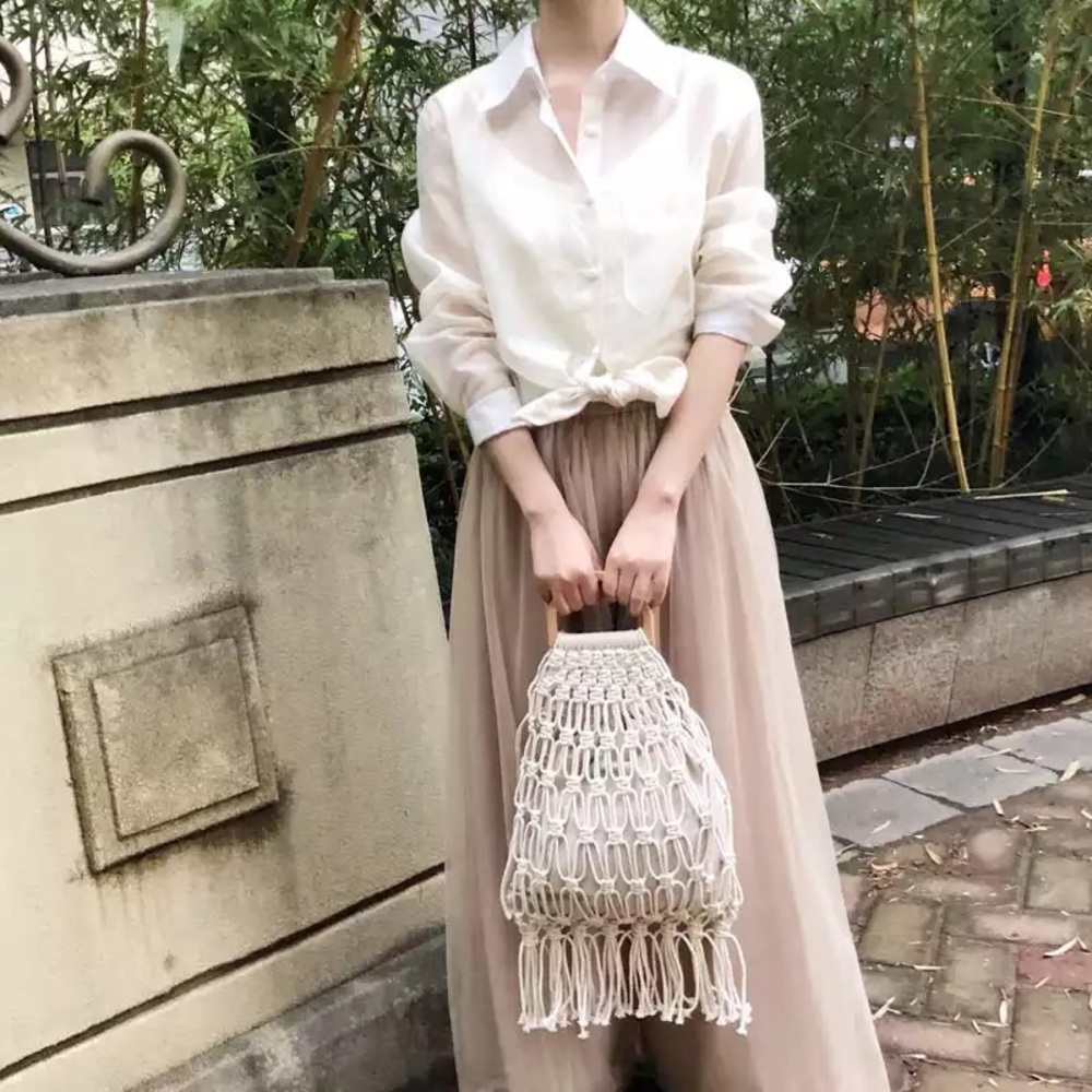 Handmade cotton woven wood handle womens handbags